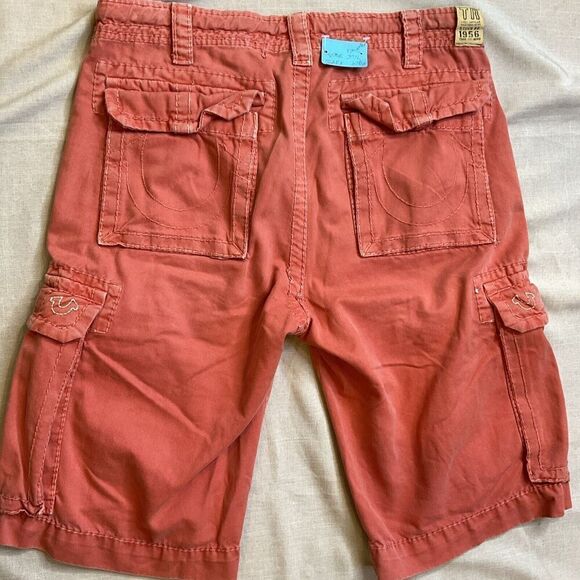 Men’s True Religion Isaac Cargo Shorts Coral Pink Nantucket Red Size 28 - Picture 9 of 15